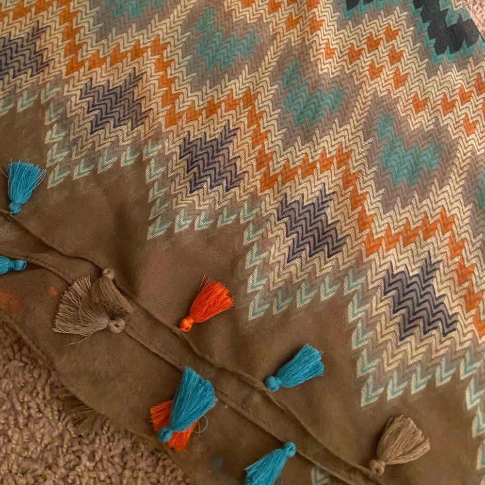 Multi-colored chevron, tasseled scarf